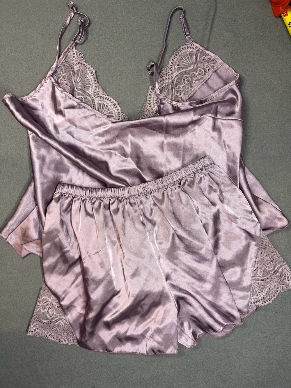 Silky Lace Trim Lavender Satin Cami & Short Sleep Set